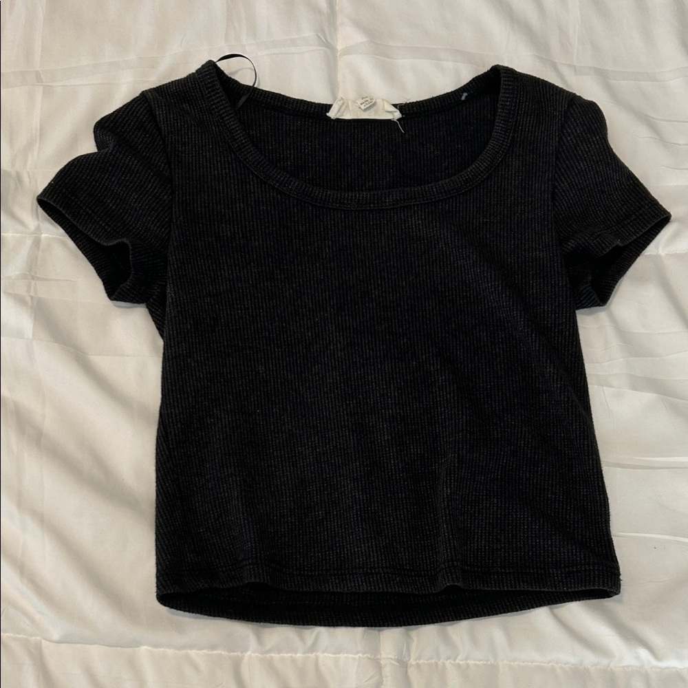 Black Ribbed Short Sleeve Top